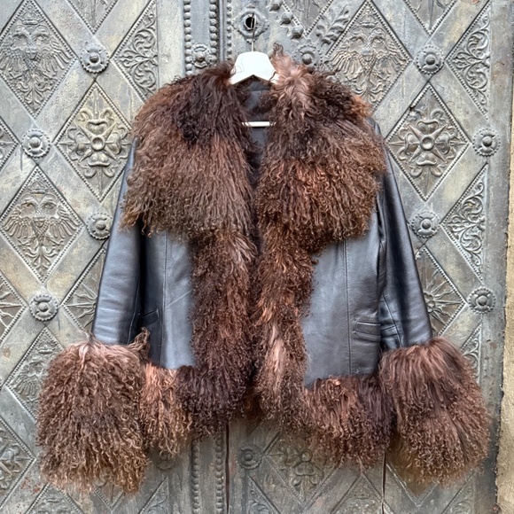 Vintage Shearling Lamb fur Afghan Mongolian Trim Coat Jacket M Charlotte Simone - Picture 2 of 11